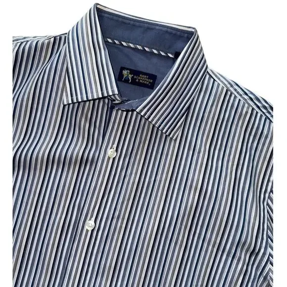 Hart Schaffner & Marx Men’s Large Button Down Dress Shirt Stripped Casual Cotton - Picture 2 of 7